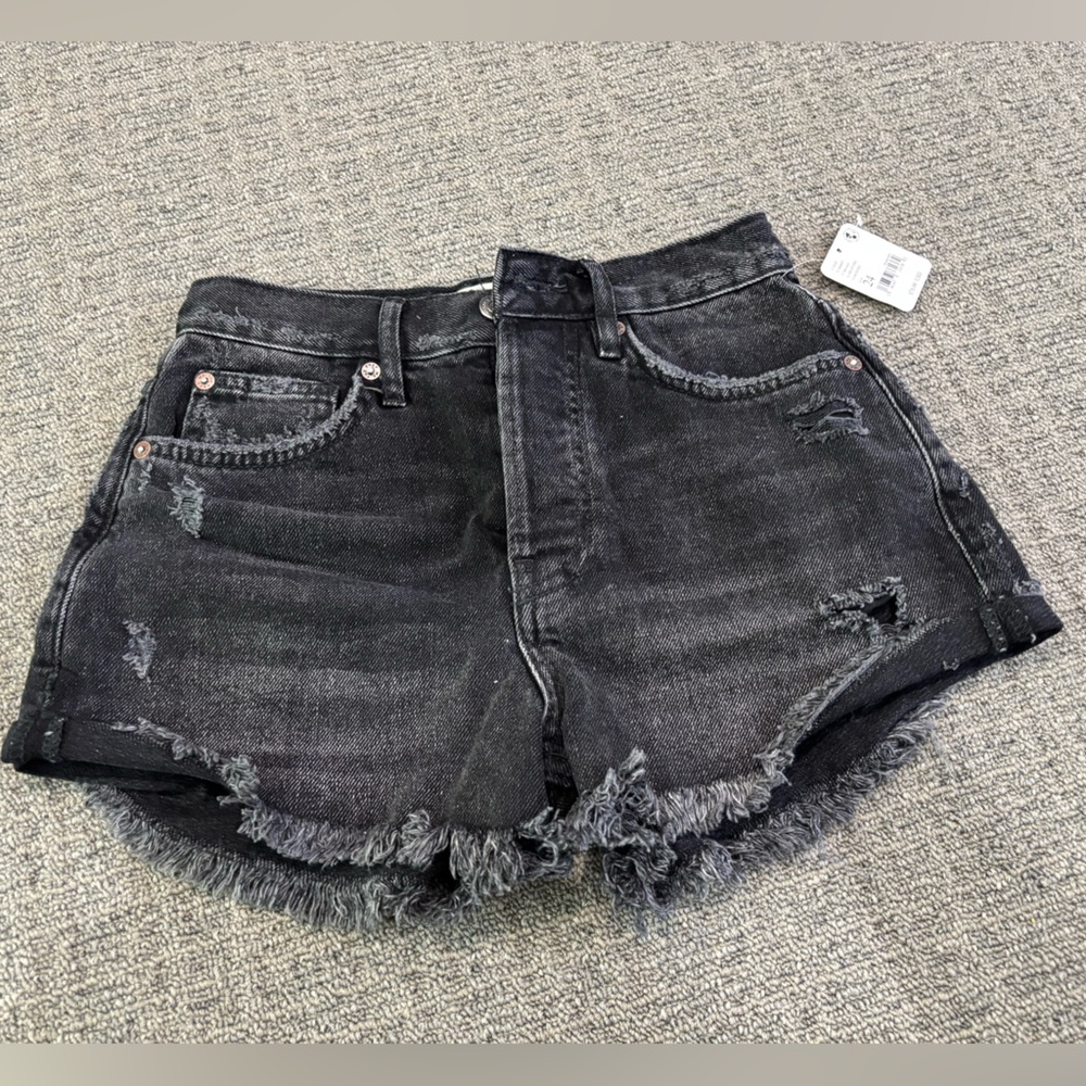 We The Free Black Distressed Jean Shorts